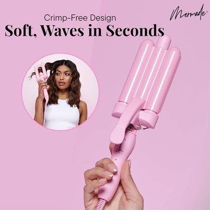 Mermade PRO Hair Waver 1" - 3 Barrel Curling Iron 1 Inch, Ceramic Barrel Waver Tool for Thick, Thin, Long, or Short Hair - 1", Pink with Glove