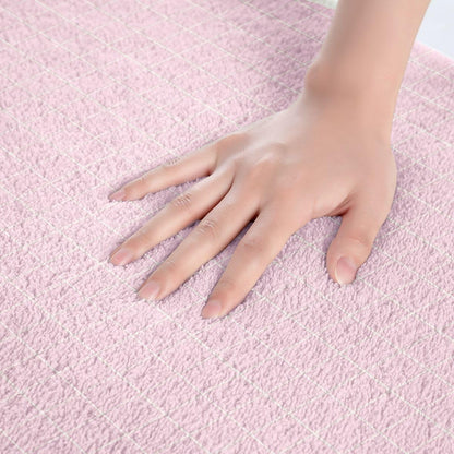Feelyou Pink Grid Bathroom Rugs Microfiber 16"x24" Buffalo Plaid Checkered Bath Mats Non-Slip White Lines Bathroom Accessories Floor Doormats Soft Door Mat