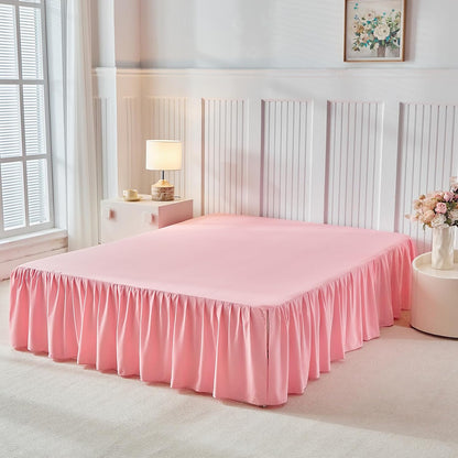 Uozzi Bedding Bed Skirt Queen Size Three Fabric Sides Elastic Dust Ruffled Bed Skirt with Split Corners, Full Ruffles Bed Skirts 16 Inch Drop with Platform, 16'' Queen Pink