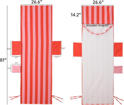 Beach Lounge Chair Towel Cover,Soft Microfiber Chaise Lounge Towel Cover Patio Pool Chairs Cover with Side Pockets,80" x 26" Chair Cover for Beach/Pool Sunbathing (Orange and Pink Stripe)