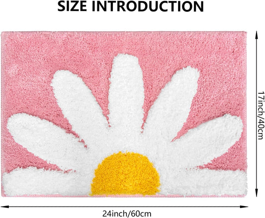 APROPHIC Pink Bathroom Rug, Daisy Bath Mat White and Yellow Floral Non-Slip Super Absorbent Carpet, Spring Bath Decor Microfiber Soft Plush Machine Washable Bathtub Mats for Shower Tub, Sink,17X24 in