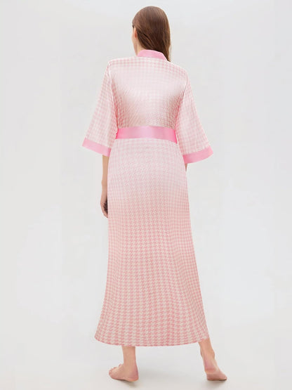 PRODESIGN Kimono Robes for Women - Houndstooth Satin Sleepwear Silky Nightgown Bathrobe Dressing Gown Blouse Cardigan Robe