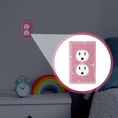 ElevateTech Glitter Light Switch Covers, 2 Pcs Shiny Pink Rhinestones Outlet Covers Wall Plate Bling Crystal 2 Duplex Light Plate Switch Decorative Wall Plate Cover Gift for Room Decor (Pink)