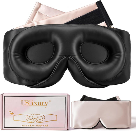 USlixury Silk Sleep Mask, 3D Contoured Sleeping Masks, Blackout Sleep Masks for Women with Nose Wing,100% Mulberry Silk, Face-Hugging Non-Slip SLEP Mask for Side Sleeper, 27.5x4.5'', Pink