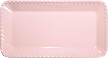 Paris Hilton Rectangle Ceramic Stoneware Serving Platter Tray, Embossed Hearts, Microwave Safe, 15x8-Inch, Pink