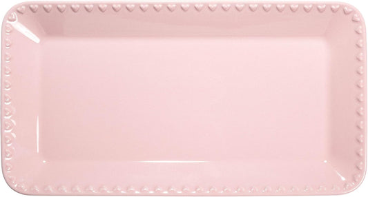 Paris Hilton Rectangle Ceramic Stoneware Serving Platter Tray, Embossed Hearts, Microwave Safe, 15x8-Inch, Pink