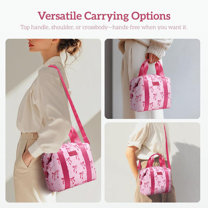 Lunch Bag Women Insulated Lunch Box,Cute Large Lunch bags,Reusable Leakproof Cooler Bag with Adjustable Shoulder Strap, Aesthetic Lunch Tote for Work Office Picnic Pink bow