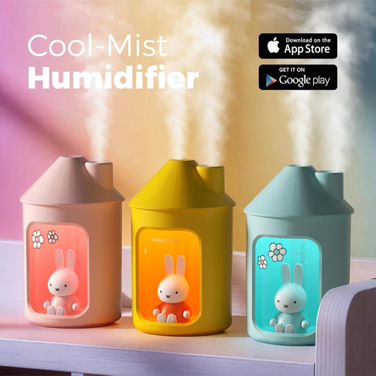 Mipow X Miffy Double Spray Humidifier 2.0 Smart App-Control RGB LED, Mini Cute Humidifier with Night Light, 500ml for Bedroom, Nursery/Office - Pink