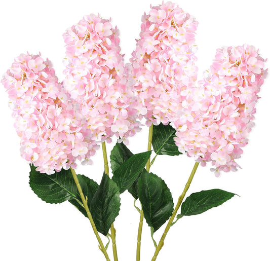 4pcs Pink Hydrangea Artificial Flower, 33.5" Long Stem Real Touch Conical Fake Hydrangea Silk Flowers, for High Vase Flower Arrangements Decoration, Family Farmhouse, Hotel Decor (Pink)