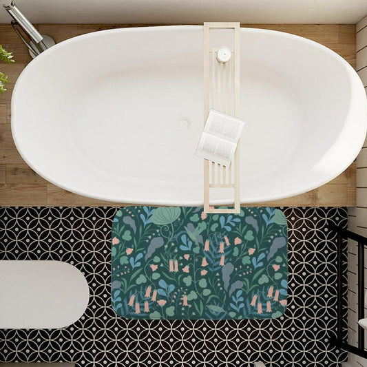 Dark Green with Pink Bellflowers Rugs for Bathroom, Nonslip Bathtub Mat Washable Non Slip Rug Threshold Bath Mat, Decorative Bathroom Rugs Bath Room Decoration 30x18