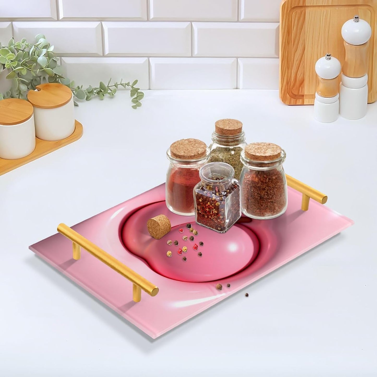 3D Peach Decorative Rectangular Tray with Handles Boards with Handles for Jewelry Perfume for Platters Serving bandeja Rectangular decorativa para cocina