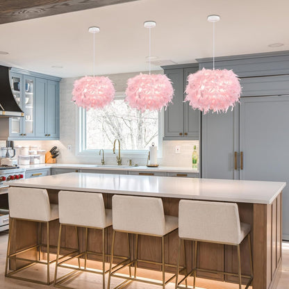 NZV Pink Feather Pendant Lights for Bedroom Romantic Feathers Light Fixture Pink Chandelier Girls Room Modern Hanging Ceiling Lighting for Dining Room Kitchen Island Foyer Hallway (Diameter 11.8in)