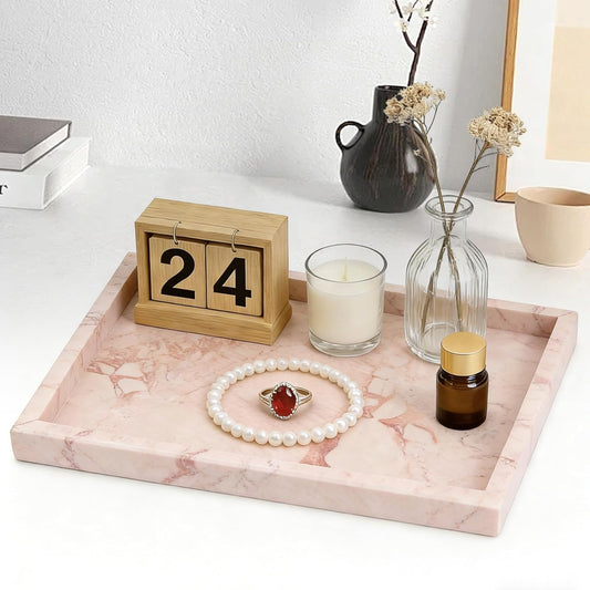 Natural Marble Tray, Stone Tray for Bedroom/Bathroom/Kitchen/Vanity Countertop, Jewelry Tray for Rings Earrings Necklace Bracelet Watch, Room Decor Aesthetic