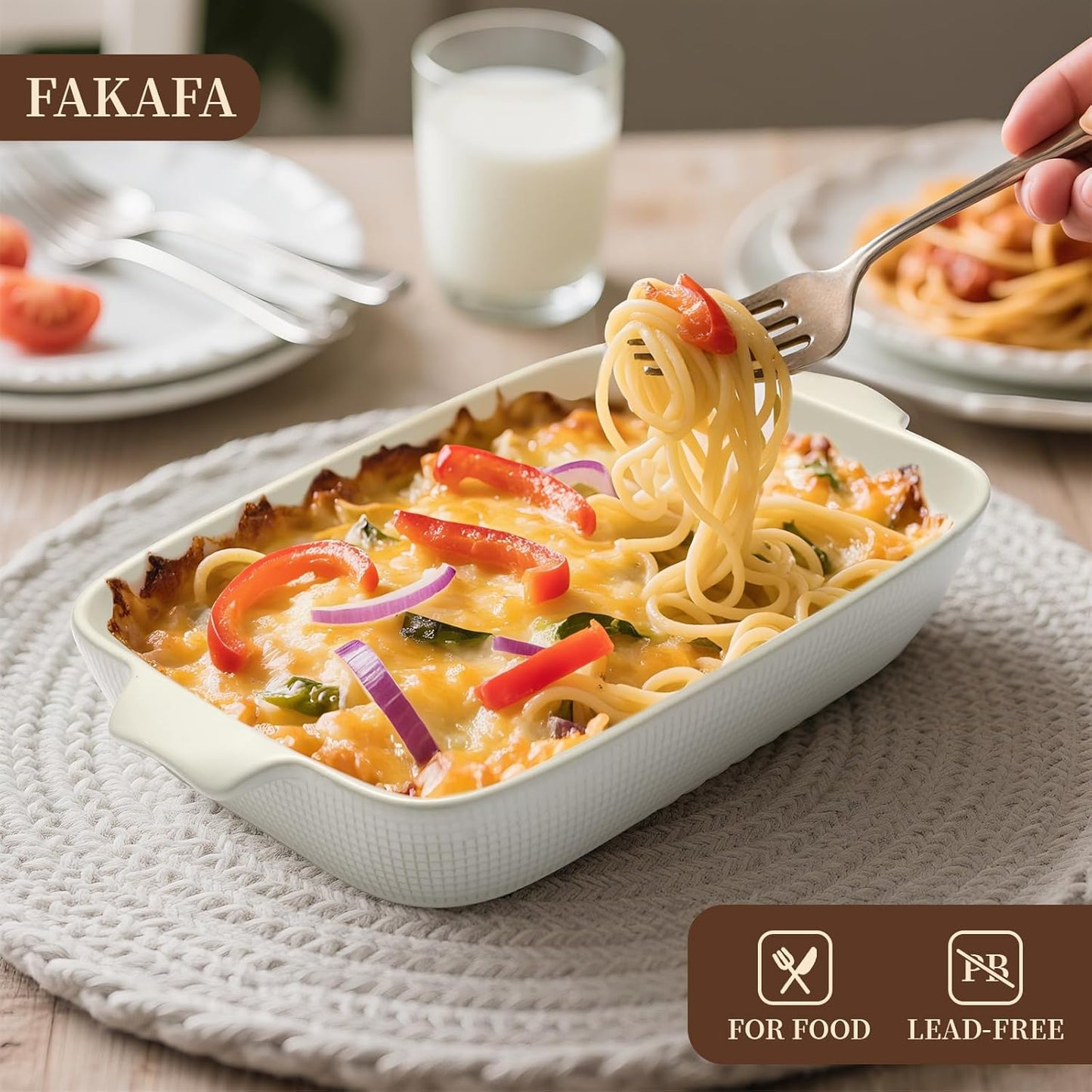 Ceramic Casserole Dishes Set of 3, Stoneware Baking Pans for Oven, Rectangular Lasagna Dish & Bakeware Set, Pink (14.7’’/12.4’’/10.3’’)