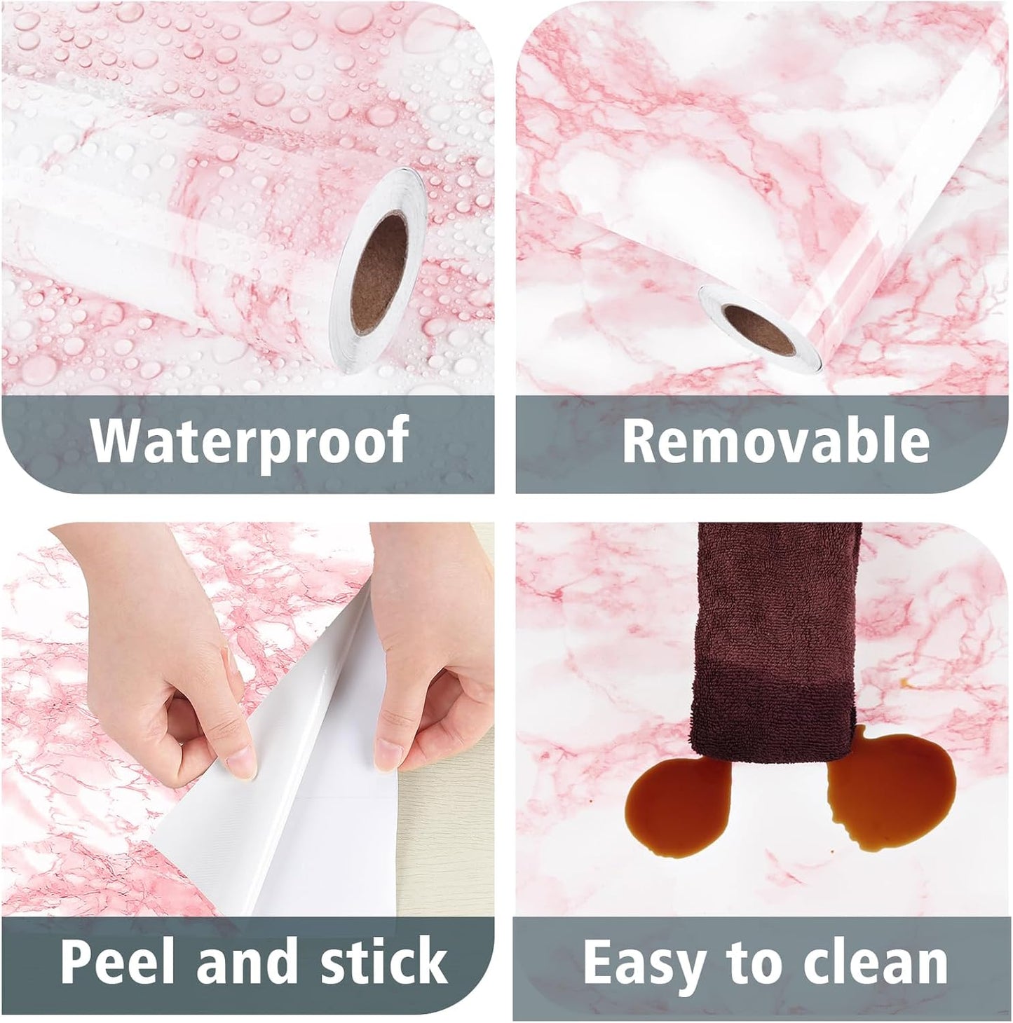 Gloosy Pink Marble Contact Paper Peel and Stick Countertops Waterproof Contact Paper Granite Vinyl Wrap Oil Proof Pink Marble Wallpaper for Vanity Table Dresser Desk Shelf Liner 17.7"x120"