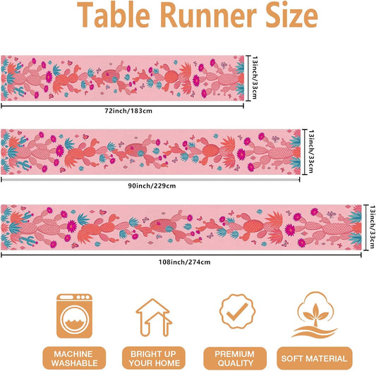 Cactus Floral Table Runner, Peach Desert Style Tropical Bohemian Kitchen Dining Decor for Home Family Gatherings Summer Party Supplies 13x72 Inch