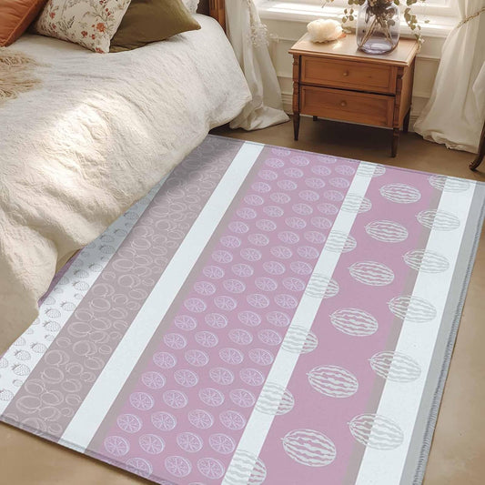 3 x 5 Ft Area Rug for Reading Room. Farm Fruits Indoor Accent Rugs for Living Room, Watermelon Lemons Peach Pink Grey Striped Decorative Modern Carpet Washable Low Pile Non Slip Rug for Bedroom