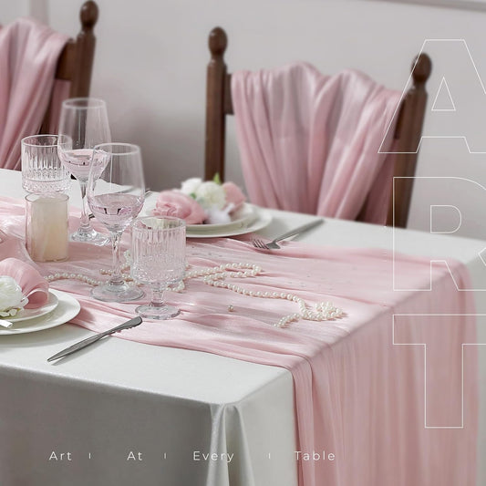 Leetaltree Dazzle Table Runner-Luxury Scarf Table Runner 120 Inch 10FT - Liquid Silk Shine, Elegant Gift Set with Card for Wedding, Christmas, Baby Shower,Holiday & Home Decor (Pink, 1 Pack)