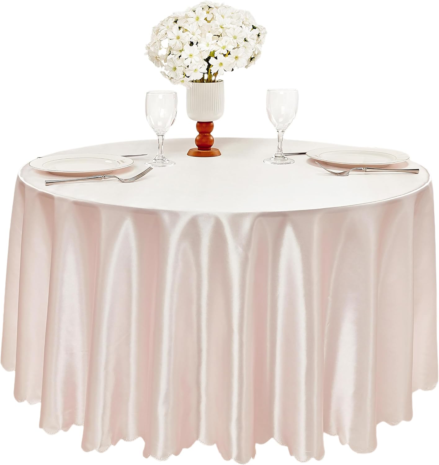 1 Pack 60 Inch Blush Pink Round Tablecloth, Silky Satin Tablecloth Overlay Smooth Fabric Table Cover, Table Decoration for Wedding Party Banquet Events
