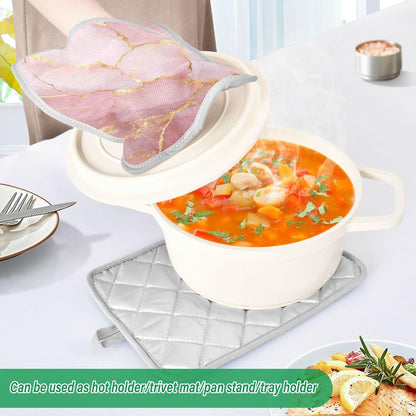 Kitchen Potholder Light Pink Marble Stone Pot Holders Set of 2 Heat Resistant Potholders Oven Hot Pads with Pockets for Countertop Trivet Baking Cooking BBQ