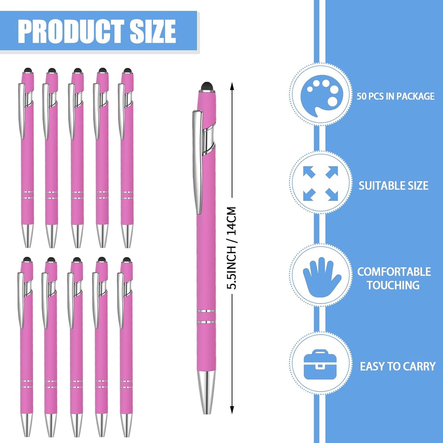 50 Pcs Black Inkling Ballpoint Pen with Stylus 2 in 1 Ballpoint Pen for Touch Screens, 2 in 1 Thank You Pen Gift for Colleagues, Coworker, Office (Rose Pink)