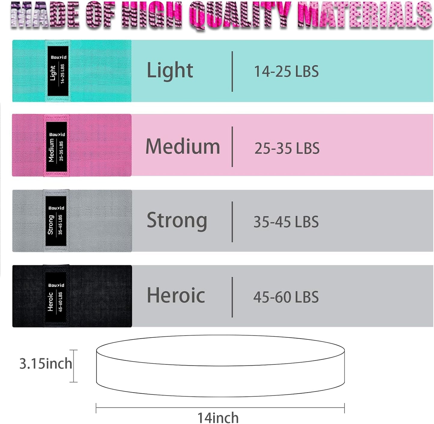 Resistance Bands for Working Out, 4 Levels Exercise Bands for Women & Men, Elastic Workout Band for Physical Therapy, Fabric Booty Band for Gym, Yoga, Pilates, Leg Training