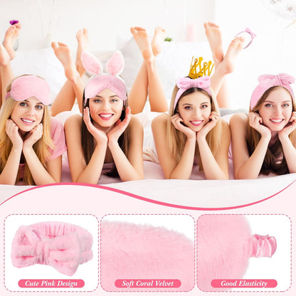 Hoteam 54 Pcs Pink Spa Party Supplies Girls Sleepover Party Favors Set of 18, Pink Bow Headbands, Sleep Eye Masks, Cosmetic Bags for Girls Women Birthday Wedding Bachelorette Galentine Slumber Gifts