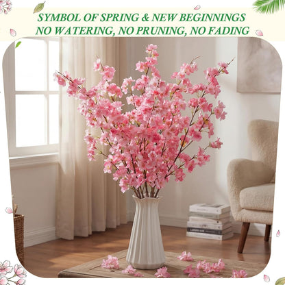 Giegxin 18 Pcs Artificial Cherry Blossom, 41" Faux Cherry Branches Spring Decor Indoor Silk Fake Flowers Long Stems for Tall Vase Table Home Wedding Business Spaces Decor (Pink)