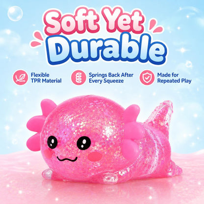 Axolotl Squishy Stress Ball, Soft TPR Slow Rising Squeeze Toy, Cute Axolotl Fidget Toy for Stress Relief, Anxiety Calming Sensory Toy for Kids Adults(Pink Lie Axolotl)