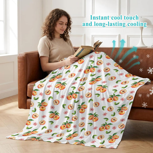 50"x60" Standard Throw Cooling Blanket Peaches Ice Silk Lightweight Breathable Soft Summer Blanket for Hot Sleepers Couch Bed Sofa Camping Flowers Summer Fruit