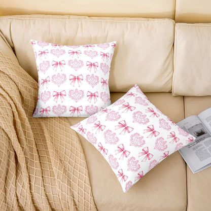Manfei Cute Bowknot Kids Throw Pillow Cover,Damask Floral Antique Victorian Double Sides Pillow Case,Bow Tie Baroque Romantic Home Decor,Light Pink Bed Couch Sofa Cushion Cover,2 Pack 18"x18"
