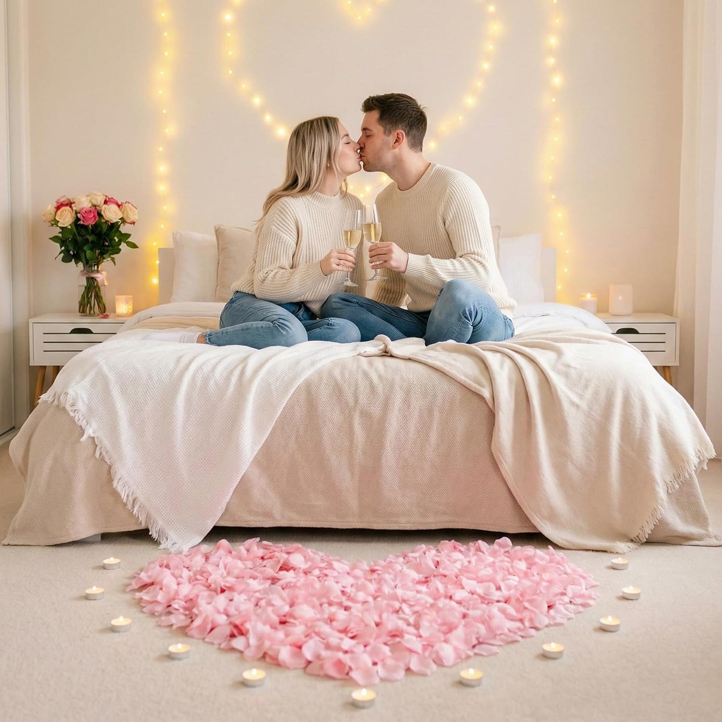 Anwyll 3000Pcs Pink Rose Petals - Artificial Faux Flowers Fake Rose Petals for Wedding Proposal Engagement Romantic Night Anniversary Valentine's Galentine's Day Decoration Home Room Party Decor