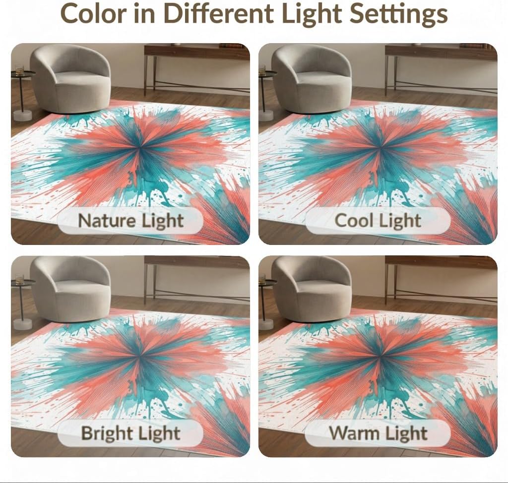 8'x10' Washable Modern Geometric Large Rug, Coral Non-Shedding Pet Friendly Carpet for King Size Bedroom, Master Suite, Under Bed, Foldable Easy Care Mat | Ref:2122582