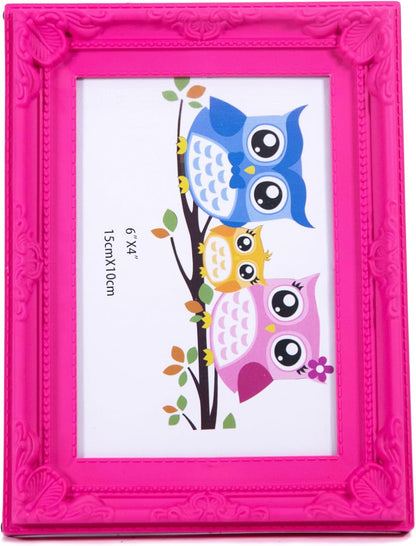 Picture Frame, 6x4 Inches, Ornate Border Design, Wall Mounted and table (Pink)