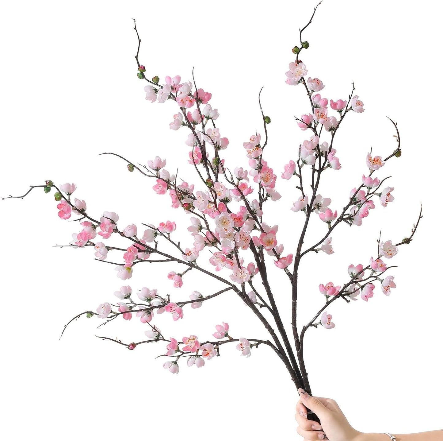 Artificial Pink Cherry Blossom Branches 3Pcs 37.8" Faux Silk Cherry Blossom, Fake Flowers with Leaves Bouquet Decorations for Home Living Room Bedroom Table Centerpiece Vase Wedding Decor
