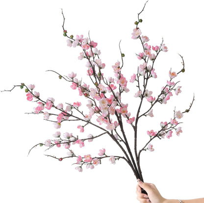 Artificial Pink Cherry Blossom Branches 3Pcs 37.8" Faux Silk Cherry Blossom, Fake Flowers with Leaves Bouquet Decorations for Home Living Room Bedroom Table Centerpiece Vase Wedding Decor
