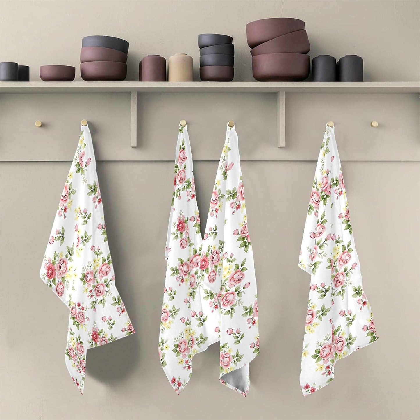 senya Flower Kitchen Towels 4 Pack, Pink Rose Flower Floral Dish Towels Dishcloth 18x28 Inch for Kitchen Household Cleaning