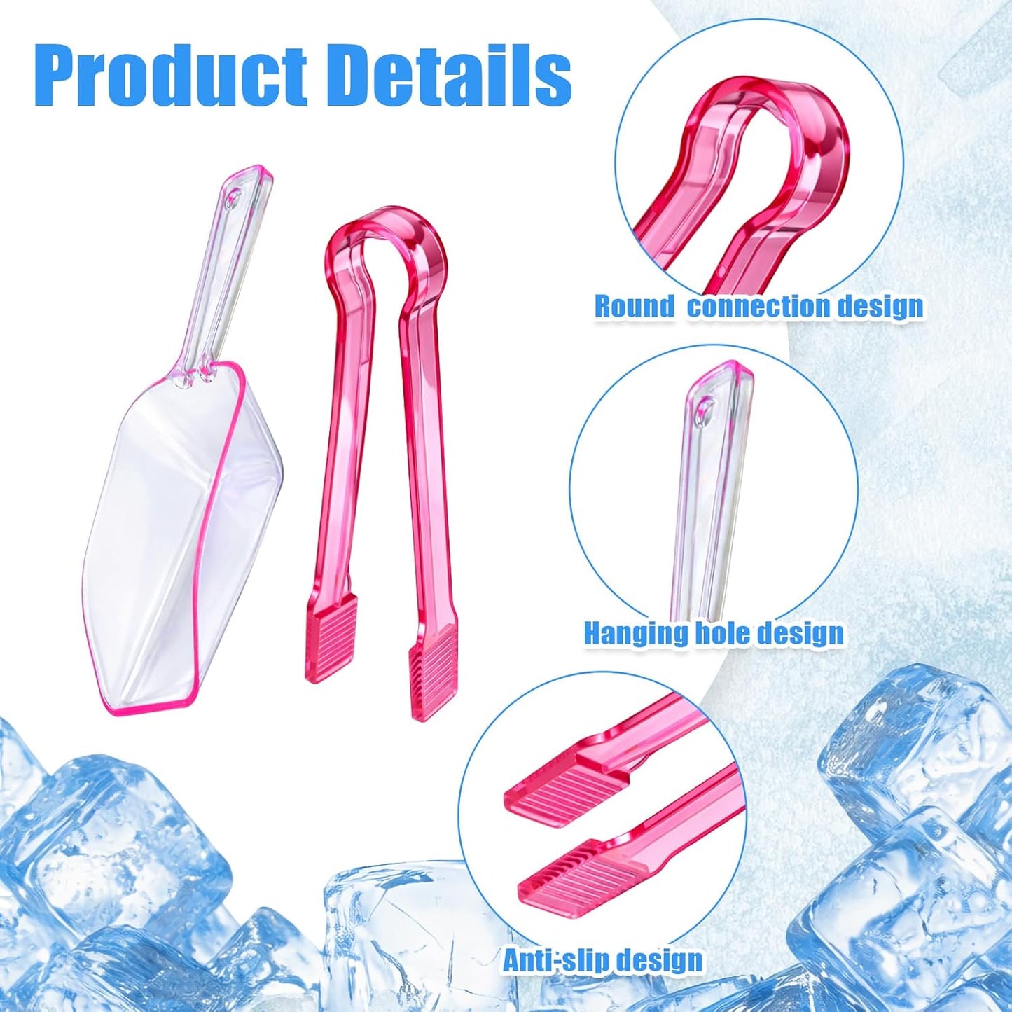 12 Pieces Plastic Ice Tongs and Scoops Mini Kitchen Tongs Utility Mini Buffet Scoop for Cocktail Whiskey Tea Party Candy Coffee and Buffet or Daily Use (pink)