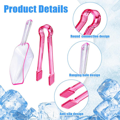 12 Pieces Plastic Ice Tongs and Scoops Mini Kitchen Tongs Utility Mini Buffet Scoop for Cocktail Whiskey Tea Party Candy Coffee and Buffet or Daily Use (pink)