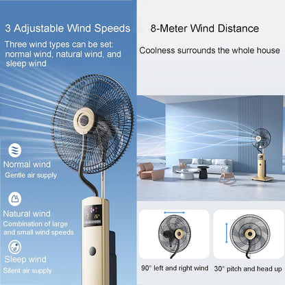 Pedestal Oscillating Fan Standing Misting Fan with 3-Speed, Humidifying Misting Fan with Remote Control, Intelligent Control Panel, 12-hour Timer, for Bedroom, Living Room, Terrace, Study, Office(Pink