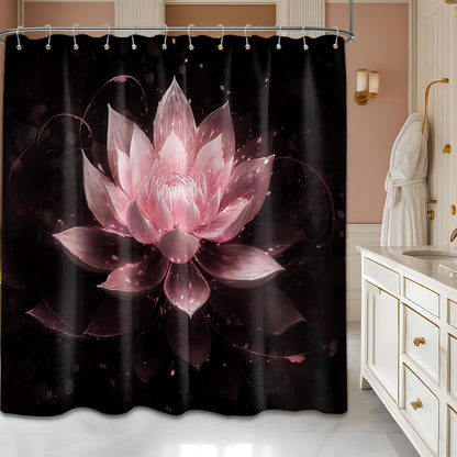 Black and Pink Shower Curtain Blush Light Pink Lotus Flower Shower Curtains for Bathroom Decor Sets, Waterproof Cloth Fabric with Hooks, 70x72in