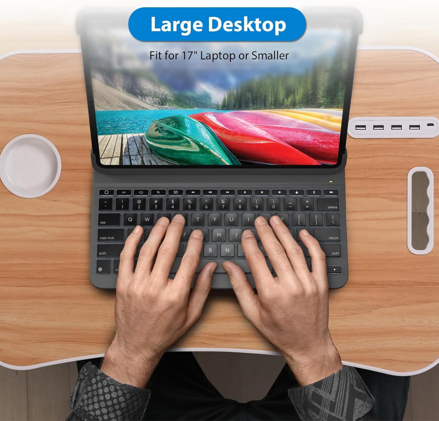 Portable Bed Desk, Foldable Laptop Desk with 4 USB Charge Port/Cup Holder/Tablet Slot/Storage Drawer, Folding Lap Table for Working, Writing, Drawing and Eating (Pink)
