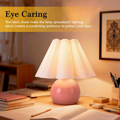 Pink Small Bedside Mini Table Lamp for Bedroom, Cute Bedroom Lamps for Nightstand, Cute Mini Table Lamps for Small Spaces with Scalloped Shade for Kitchen Counter, Bookshelf, Kids Dorm, Home Office
