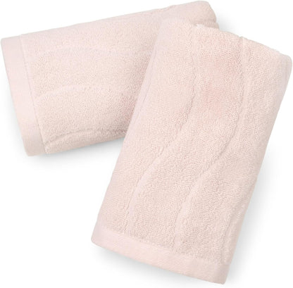 2-Piece Hand Towels for Bathroom with Wavy Striped Jacquard, Premium Quick Dry Spa Face Towels 13"x29", Blush Pink