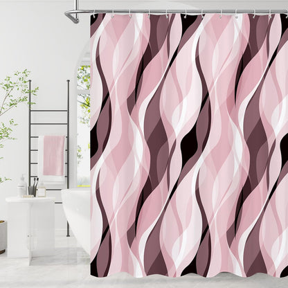 Litabel Pink Black Wavy Ombre Shower Curtain with Luxury Striped Design, Waterproof Quick-Dry Fabric, Modern Abstract Bathroom Curtain Set with 12 Hooks, 72x72 Inches