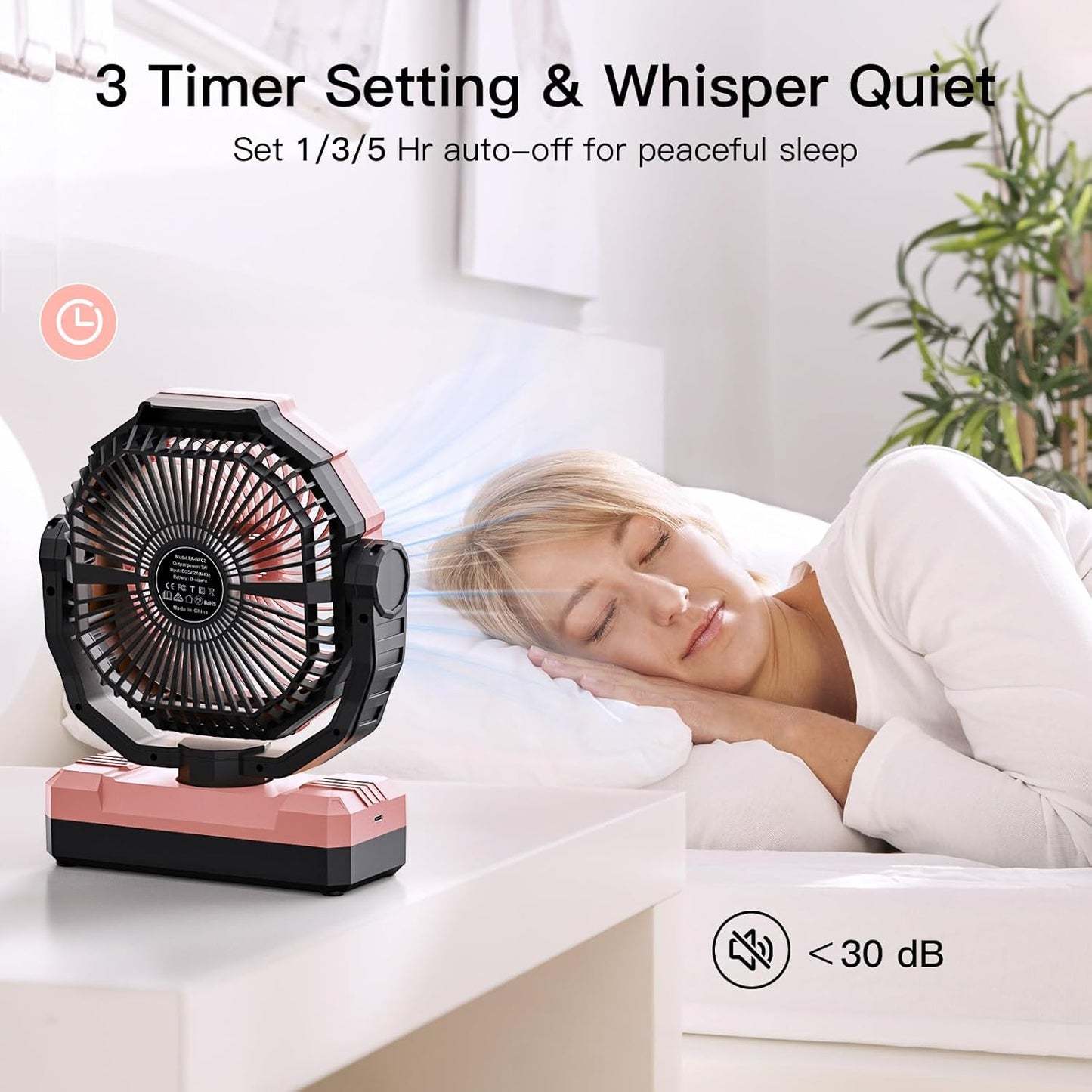 FRIZCOL 3-in-1 Camping Fan - Portable Fans Rechargeable - 24000mAh Battery Powered Fan with Light for Indoor, Outdoor, Tent, Travel, Fishing, Jobsite, Gifts for Men Dad Him - Pink