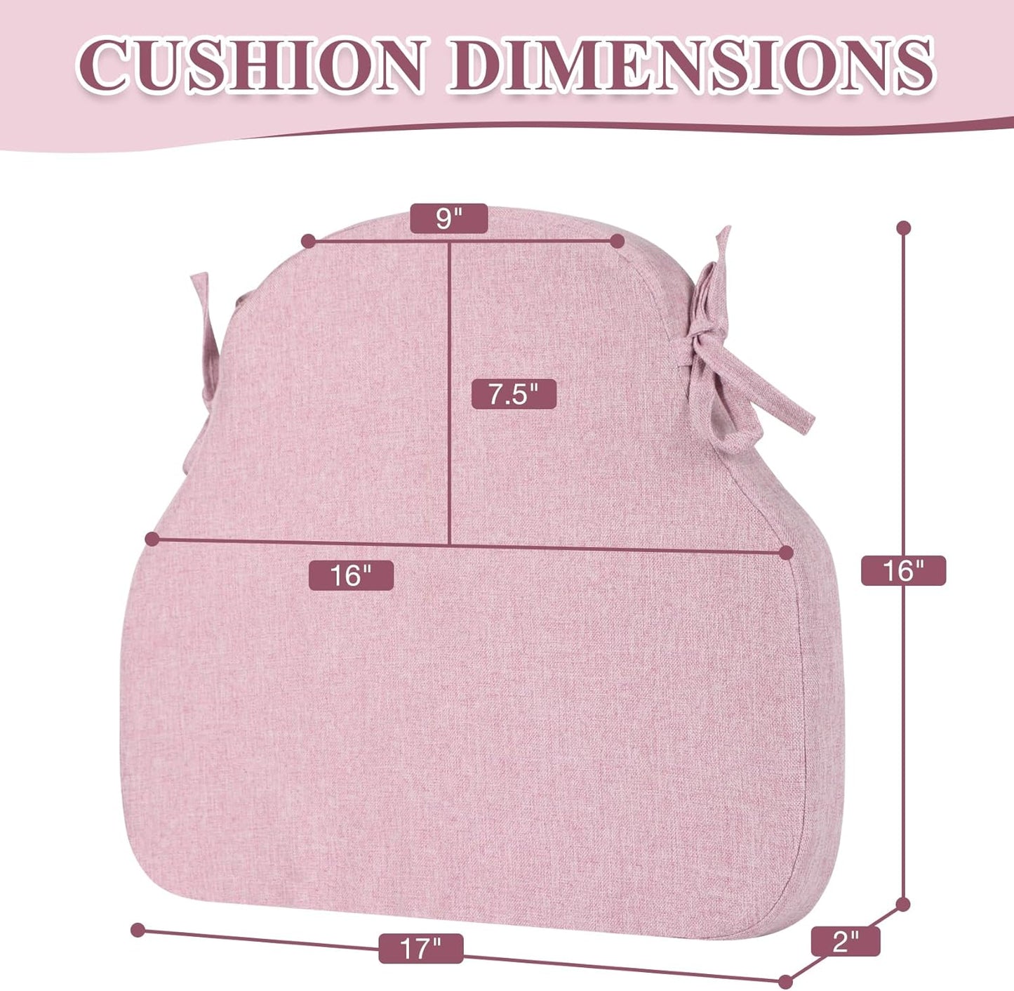 4 Pack Dusty Pink Winsor Chair Cushions with Ties, Dining Kitchen Chair Seat Pads Non Slip Removable Washable Cover 17"x16"