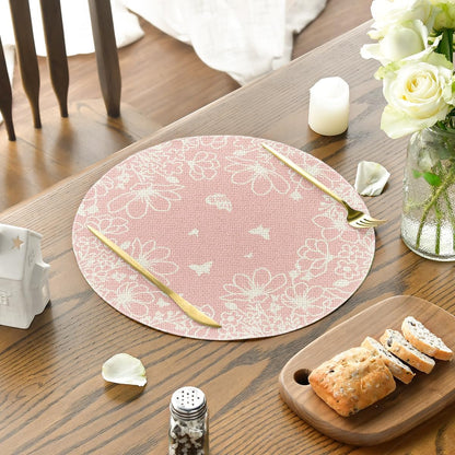 Artoid Mode Pink Florals Butterfly Round Spring Placemats Set of 4, 14 Inch Seasonal Summer Holiday Table Mats for Party Kitchen Dining Decoration