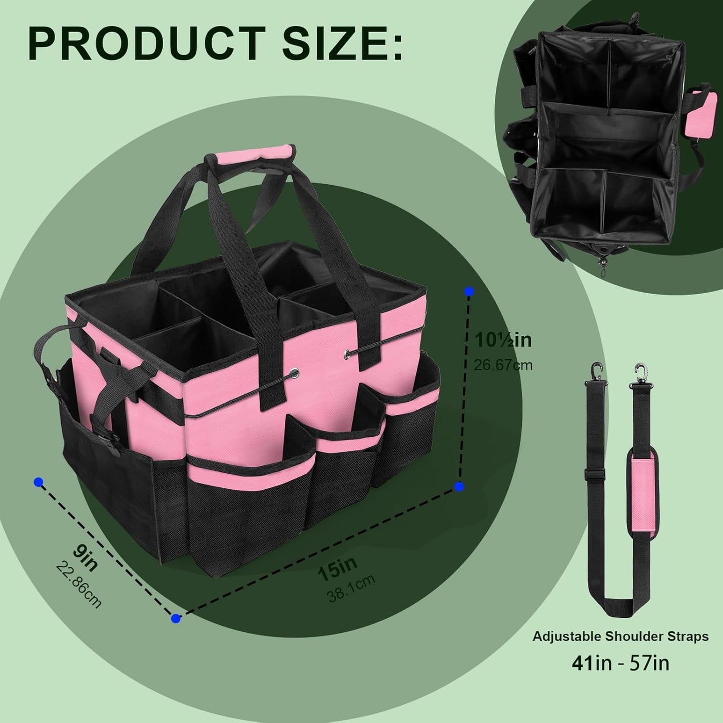 Large Cleaning Caddy Bag – Cleaning Supply Organizer Bag with Handle & Adjustable Shoulder Strap for Housekeepers, Professional Home, Apartment & Office Cleaning, Soft Portable Tote (Pink)