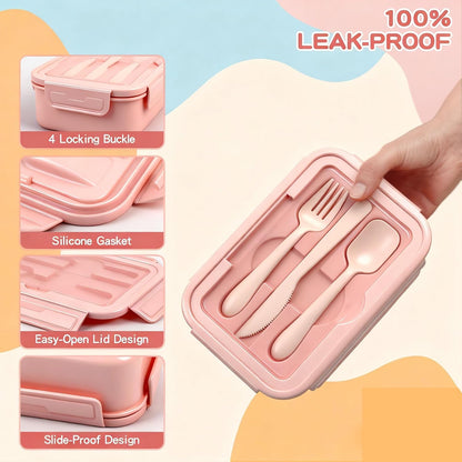 Bento Lunch Box Set for Women & Grils with Sppon & Fork, 1100ml Lunch Box with Lunch Bag, Bento Box for School, Work, Picnic, Leak Proof, BPA-Free, Microwave & Dishwasher Safe (Pink)
